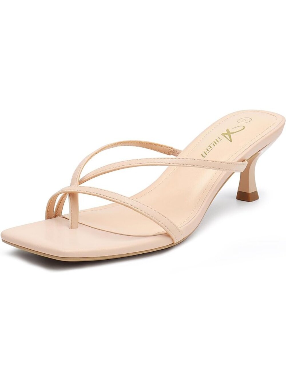 Women's Nude Square Toe Kitten Low Heels Non Slip Strappy Sandals Cushioned
